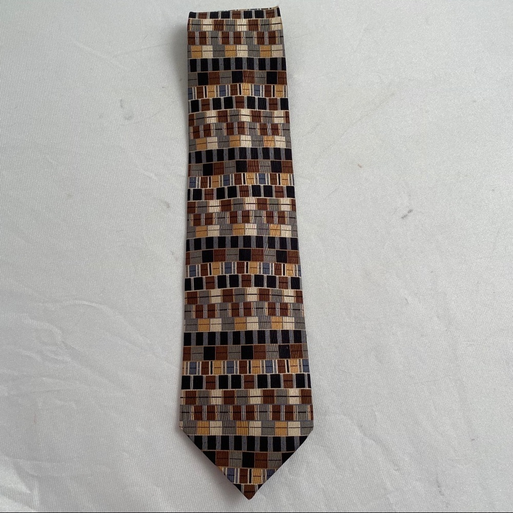 Jhane Barnes brown tan gray vintage silk tie